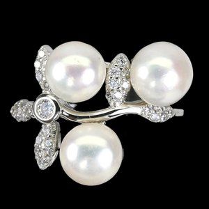 3 Stone Ring, Birthstone Pearl Ring, Gemstone Statement Ring, Pearl Jewelry